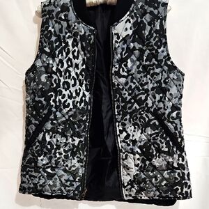 Black Leopard Print Quilted Vest